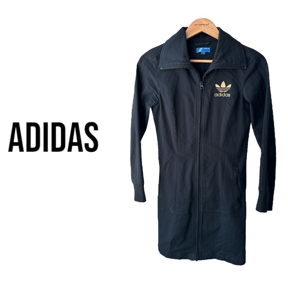 Adidas Full Length Jacket | Black/Gold | Women’s Small | Fitted
